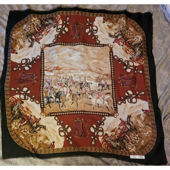 Vintage equestrian scene scarf - Picture 2 of 3